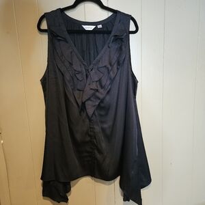 Avenue Sleeveless Shirt With Ruffled V-Neckline, Black, Plus-Size 26/28, Flowy